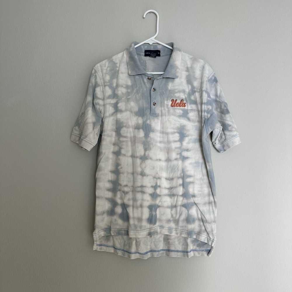 Vintage UCLA Bruins Polo Shirt‎ Mens Medium  Blue Football Hand Made Tie Dye